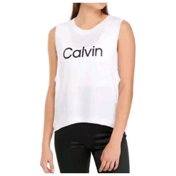 Calvin Klein Performance Logo Rib Trim Tank Bright White Large XXL - Picture 1 of 11